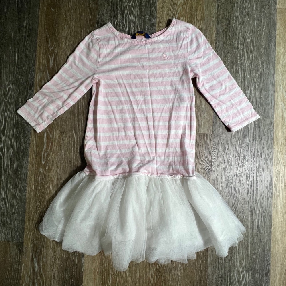 Polo Ralph Lauren Tutu Dress Kids Size M 8-10 Pink White Striped Tulle Skirt